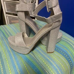 Dream Pairs Silver Strappy Block Heel Sandals